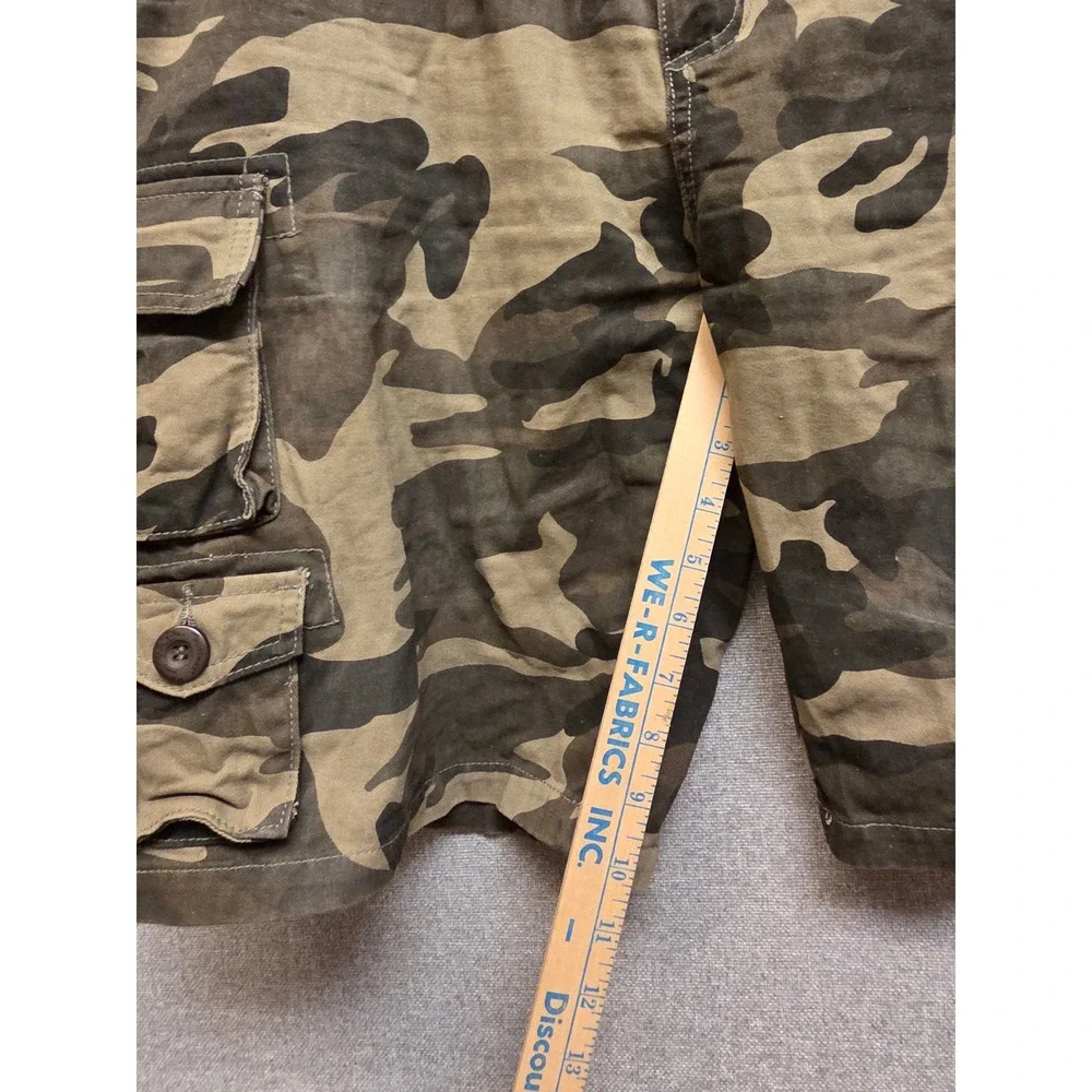 Mens Camo Cargo Shorts Size 38 Green Brown Woodland Camouflage Cotton Utility